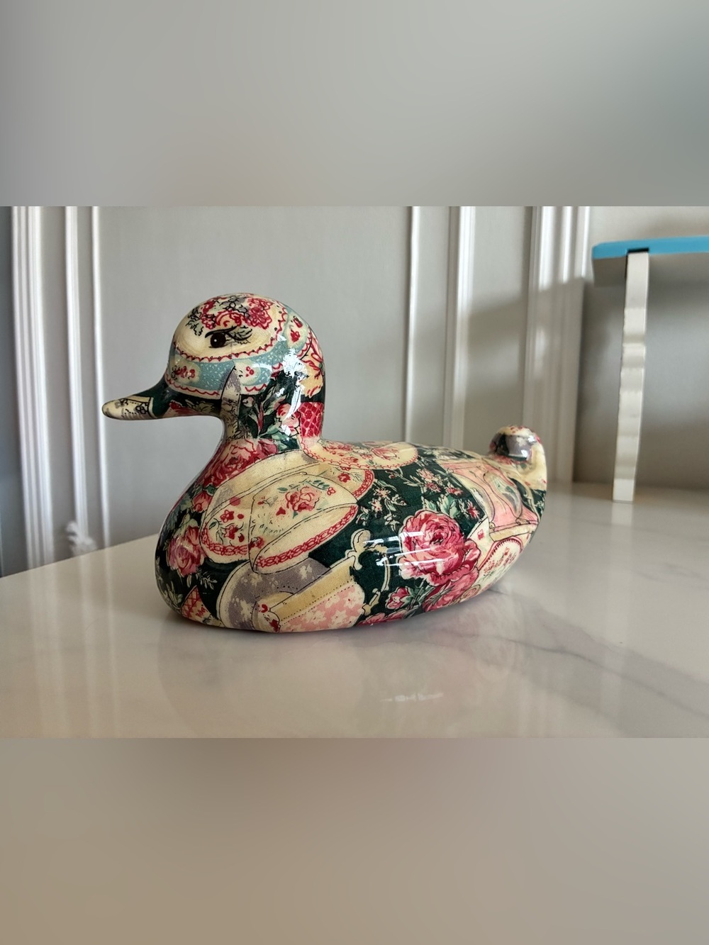 Decorative‎ Decoupage Ceramic Floral and tea Pattern Duck Figurine